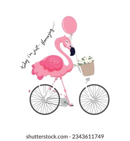 Today I'm Just Flamazing. Beautiful Pink Flamingo Illustration With Lovely Cycle And Slogan