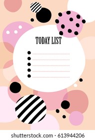 Today list for planning on the bright circles background