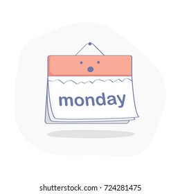 Today is Monday concept, red day in the cute upset calendar. Flat outline illustration concept of the beginning of a hard working week.