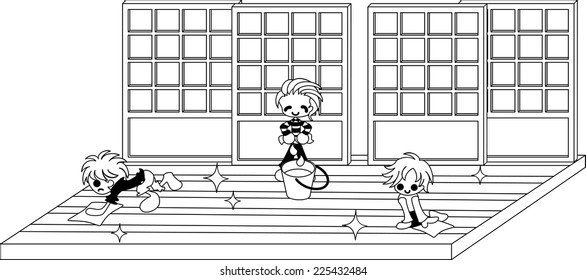 Today is New Year's Eve. Let's clean the corridor with grandpa.
