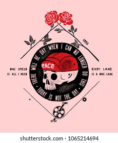 Today Is Not The Day - Bicycle Skull In Cap Print With Two Roses