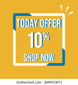Heute bieten 10 %. Weißes Quadrat, zwei Ecken blaue und weiße Details. 