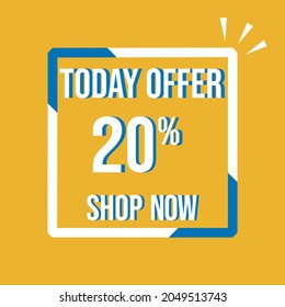 Today offer, 20%. White square, two corners blue and white details. 