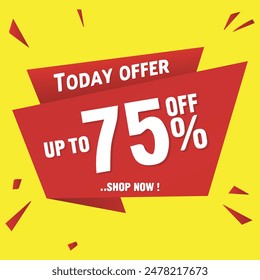 Today Offer 75% off banner vector template design yellow background.eps