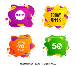 Today offer symbol. Liquid shape, various colors. Special sale price sign. Advertising discounts symbol. Geometric vector banner, square frames. Today offer text. Gradient shape badge. Vector