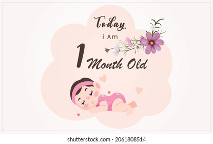  Today I am one month old, greeting card, vector illustration design
