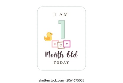 Today I am one  months old. greeting card, vector illustration design
