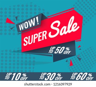 Today Only Mega Sale banner. Big super sale, flat 50% off. Vector illustration, special offer, up to 10% 30% 50% 60%