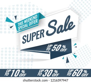 Today Only Mega Sale banner. Big super sale, flat 50% off. Vector illustration, special offer, up to 10% 30% 50% 60%