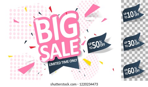 Today Only Mega Sale banner. Big super sale, flat 50% off. Vector illustration, special offer, up to 10% 30% 50% 60%