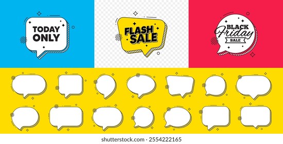 Today only sale tag. Flash sale chat speech bubble. Special offer sign. Best price promotion. Today only chat message. Black friday speech bubble banner. Offer text balloon. Vector