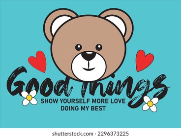 today with slogan with bear doll holding sunglasses lying on floor vector illustration
