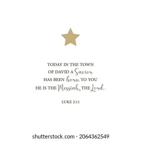 Today in the town of David a Savior has been born to you, Luke 2:11, Happy Birthday Jesus, Jesus was born in a manger, Christmas card, Holy Night, spiritual biblical history, vector illustration