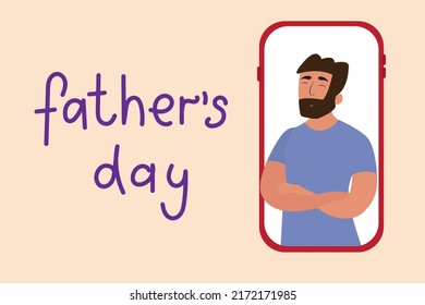 Today you call your dad. Father Day Card. Cartoon character. Vector Illustration.