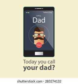 Today you call your dad. Father Day Card. Cartoon character. Vector Illustration.