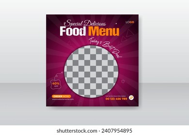 Today's fresh delicious food menu abstract colorful design social media cover for restaurant, specialty pizza, burger food timeline post, web banner template for online business promotion