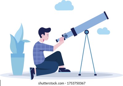 Today's Hobby Tomorrow's Skills, Boy With Telescope, Boy Watching Sky Through Telescope, Maker Space, STEM Education, Learning By Doing