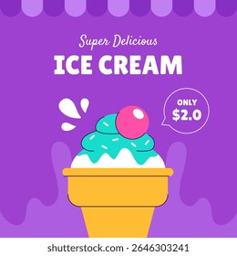 Today's Ice Cream Delight Social Media Template in Hand-Drawn Style Illustration