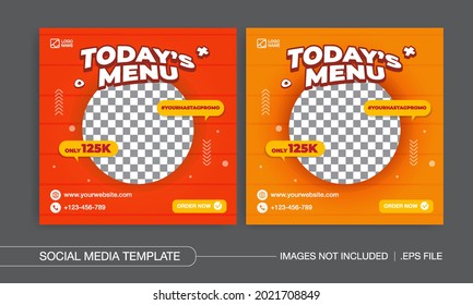 Today's menu food square banner template for social media premium vector