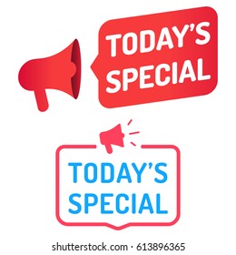 Today's special. Badges with megaphone icon. Flat vector illustration on white background.