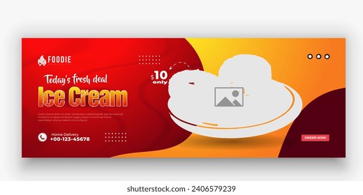 Today's special and fresh deal ice cream timeline cover design for summer party poster, delicious chocolate ice cream social media sale banner post template with abstract colorful background