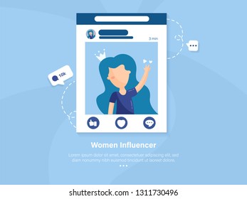 Today's Trends Become Influencers for Public. Woman Influencer Concept. 3d Isometric Vector Illustration.