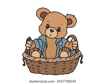 A TODDED BEAR IN A POTTERY BASKET. COOL AND UNIQUE ILLUSTRATIONS ARE VERY SUITABLE FOR YOUR NEEDS AND THIS IS A VECTOR FILE.