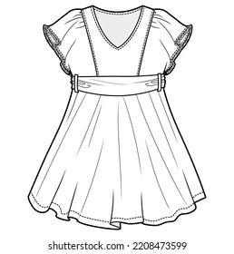 niñeras bebes sin mangas de cuello v vestido de escarcha plana dibujo plano ilustración vectorial. burla a la banda.