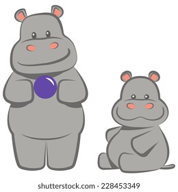 Toddler and baby hippo. EPS10