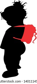 a toddler with backpack, silhouette vector