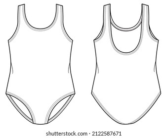 Kleinkind Basic Swimsuit Technische Flachskizze