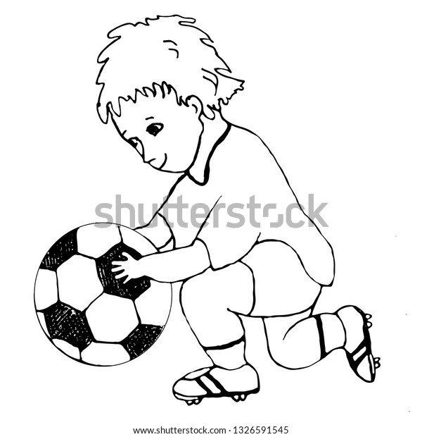 Toddler Boy Soccer Ball Line Drawing Stock Vector Royalty Free