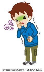 Toddler boy suffering from nausea - flu symptom clip art, full length