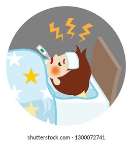 Toddler boy suffers fever of disease - Circular clip art