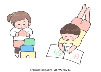 Toddler boys and girls playing indoors
