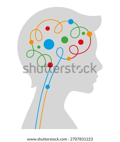 Toddler brain development concept inside boy head silhouette. Learning, growth and early childhood cognition. Simplicity vector illustration, isolated.
