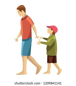 
A toddler is calling his dad on picnic 
