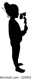 toddler child holding her toy baby silhouette vector