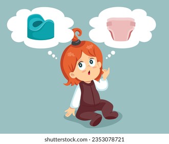 
Toddler Child Thinking about Potty Training Vector Cartoon illustration
Little preschool girl learning to use the body instead of diapers
