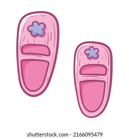 Toddler girl shoes, cute pink baby sandals with a flower. Vector isolated doodle illustration.