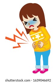 Toddler Girl Suffering From Stomach Ache - Flu Symptom Clip Art, Full Length