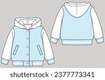 Toddler Girls Boys Hooded Varsity Bomber Jacket Fashion Technical Flat Sketch Cad Design