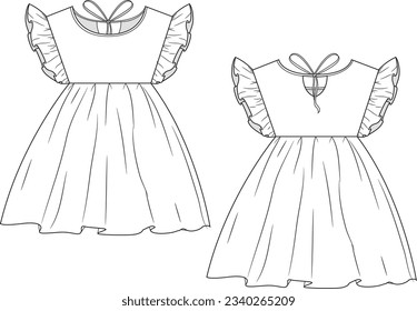 TODDLER GIRLS FROCK CAD FLAT SKETCH