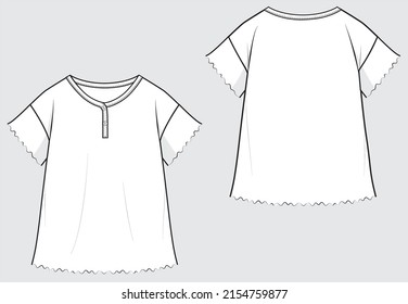 Toddler Girls Kids Lettuce Edge Knit Tee T-shirt Flat Fashion Sketch