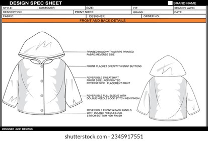 TODDLER HOODIE FLAT SKETCH FASHION TEMPLATE TECHNICAL DRAWING ILLUSTRATION