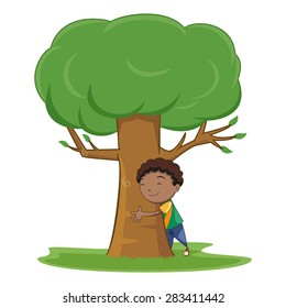 Kid Hugging Tree Vector Illustration Stock Vector (Royalty Free) 284080853