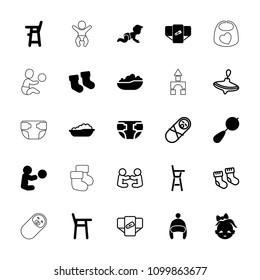 Toddler icon. collection of 25 toddler filled and outline icons such as baby socks, beanbag, diaper, whirligig, newborn child. editable toddler icons for web and mobile.