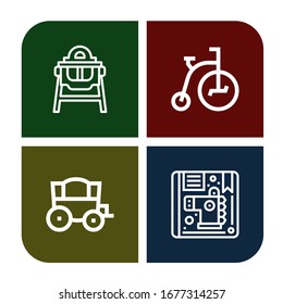 toddler icon set. Collection of Feeding chair, Tricycle, Carriage, Children icons