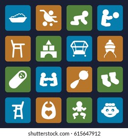 Toddler icons set. set of 16 toddler filled icons such as baby socks, beanbag, toy tower, playpen