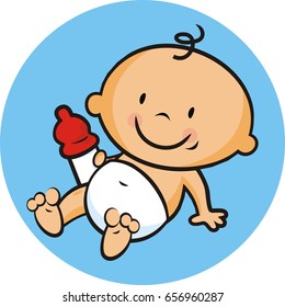 Toddler, infant, baby boy, vector icon, label, blue background, illustration